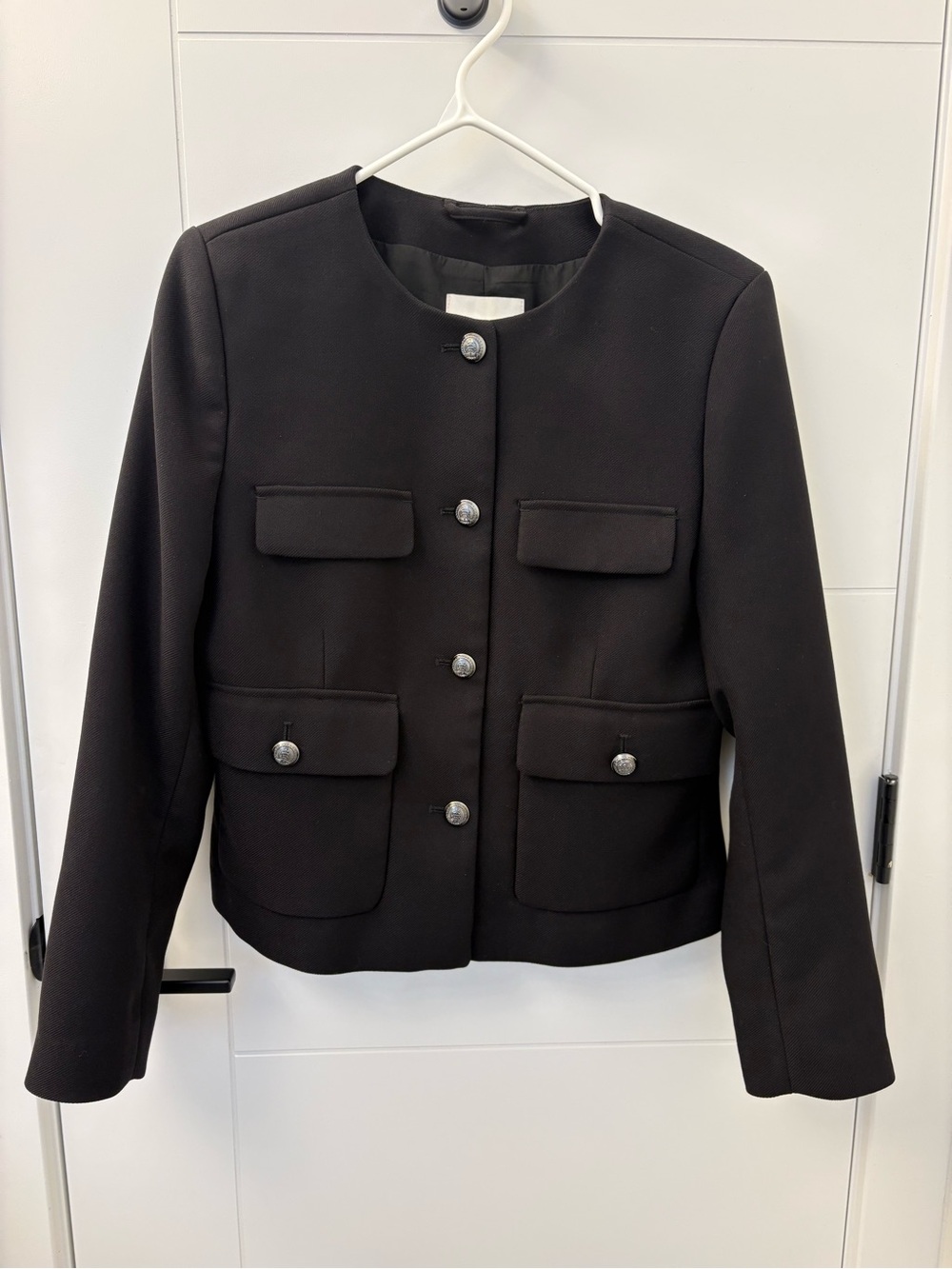 H&M Black Round-Neck Button Blazer with Pockets